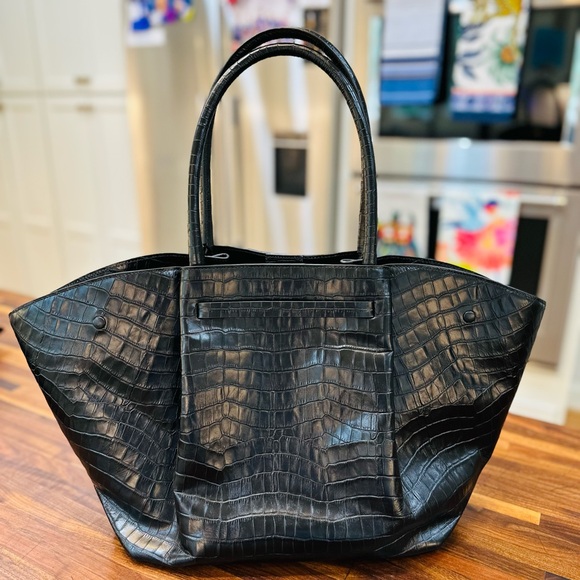 NWOT - Demellier London New York Tote in Black Crocodile-Embossed Leather - Picture 6 of 16